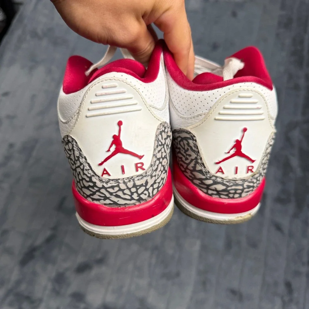 Jordan 3 Retro Cardinal Red White Elephant Print GS 398614-126 Kids 7Y